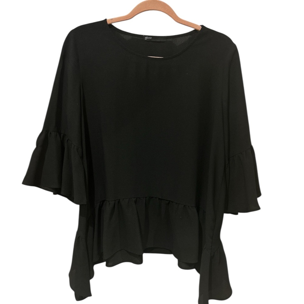 Gibson Black Ruffled Bell Sleeve Blouse